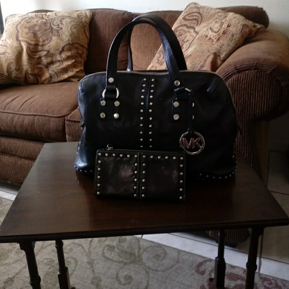 Michael Kors Black Studded Leather Bag /Wallet